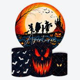 Aperturee - Aperturee Spooky Halloween Moon and Haunted Castle Round Backdrop Kit Trick or Treat Pumpkin Cylinder Pedestal Covers