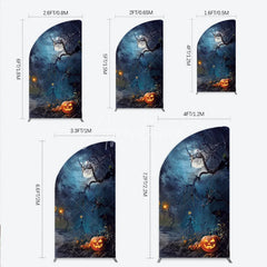 Aperturee - Aperturee Spooky Halloween Night with Full Moon and Bare Trees half moon arch backdrop Glowing Jack-O-Lanterns Party Decor