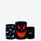 Aperturee - Aperturee Spooky Halloween Pumpkin Face and Flying Bats Cylinder Cover Scary Theme Birthday Party Pedestal Decor