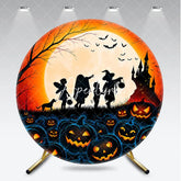 Aperturee - Aperturee Spooky Halloween Pumpkin Patch Round Backdrop Trick or Treating Kids and Haunted Castle Celebration Decor