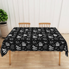 Aperturee - Aperturee Spooky Halloween Rectangle Tablecloth with Skulls and Jack O’ Lanterns for Haunted House Party Dining Decor