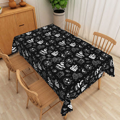 Aperturee - Aperturee Spooky Halloween Rectangle Tablecloth with Skulls and Jack O’ Lanterns for Haunted House Party Dining Decor