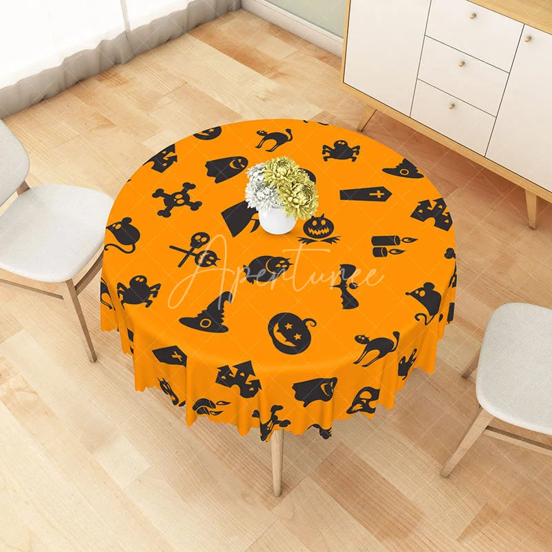 Aperturee - Aperturee Spooky Halloween Round Tablecloth with Ghosts and Jack-O’-Lanterns for Haunted Party Decorations