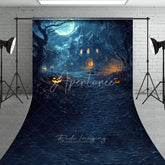 Aperturee - Aperturee Spooky Haunted Castle and Forest Halloween Sweep Backdrop with Full Moon Jack-o’-Lanterns Party Decor