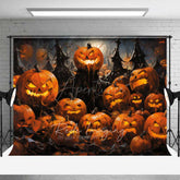 Aperturee Aperturee Spooky Jack O’ Lantern Forest Photography Backdrop Evil Carved Pumpkins in Dark Woods Haunted Halloween Photo Prop