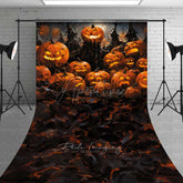 Aperturee Aperturee Spooky Jack O’ Lantern Forest Sweep Photography Backdrop with Floor Evil Carved Pumpkins Haunted Halloween Photo Prop