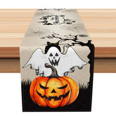 Aperturee - Aperturee Spooky Night Halloween Table Runner with Jack O’ Lanterns Haunted Pumpkin Patch Scary Holiday Party Decoration
