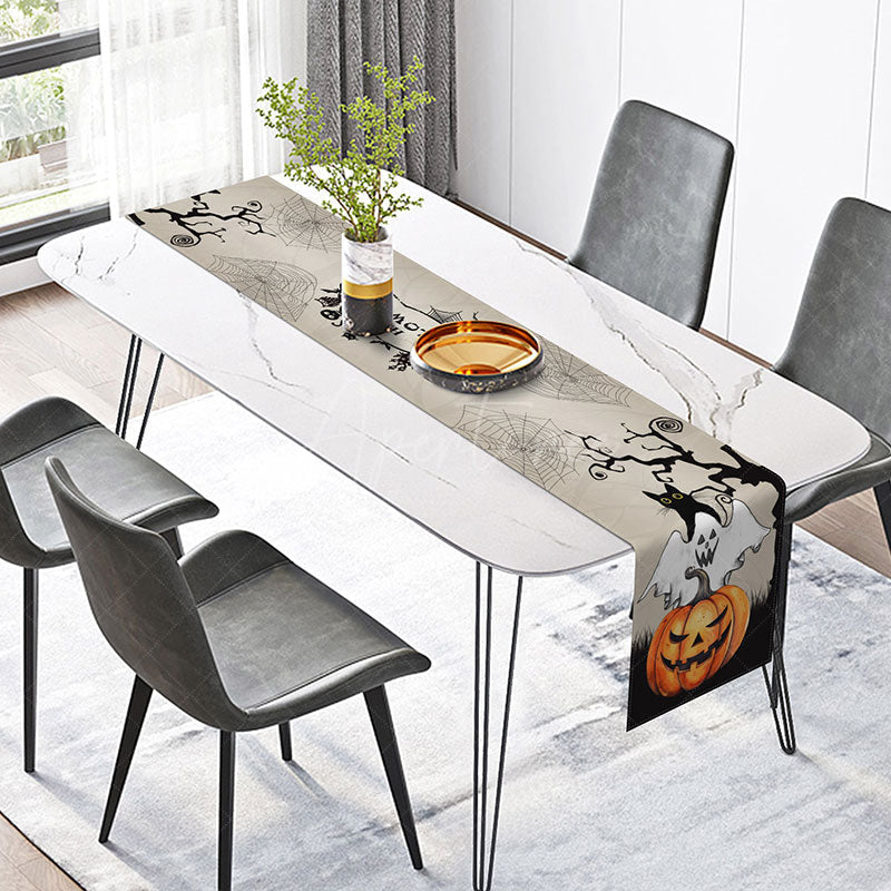 Aperturee - Aperturee Spooky Night Halloween Table Runner with Jack O’ Lanterns Haunted Pumpkin Patch Scary Holiday Party Decoration