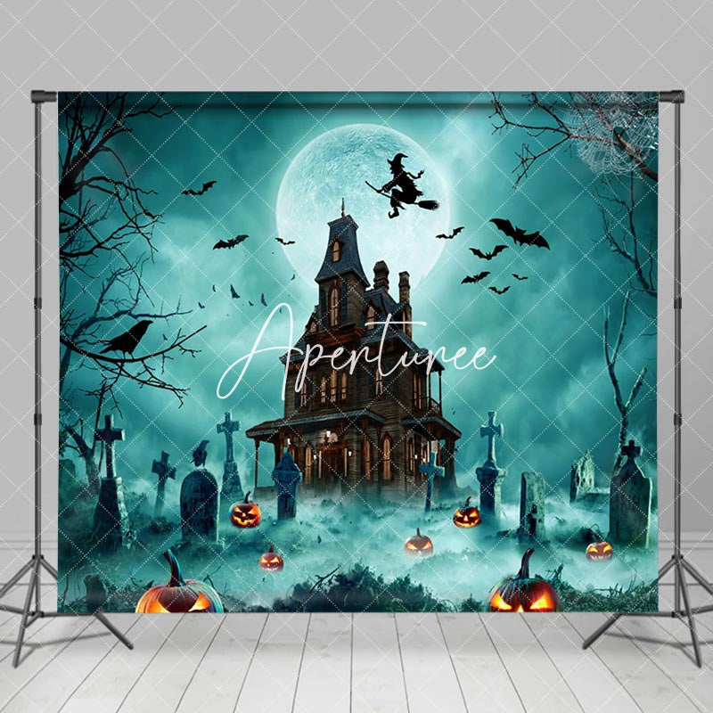 Aperturee - Aperturee Spooky Pumpkin Cemetery Castle Halloween Backdrop