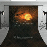 Aperturee - Aperturee Spooky Spiders on a Web Sweep Backdrop Orange Sunset for Halloween Moody and Dark Photo Studio Floor Drop