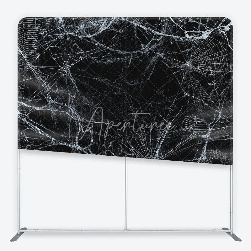 Aperturee - Aperturee Spooky White Spider Web and Cobweb Square Double-Sided Backdrop Eerie Black Background for Halloween Party