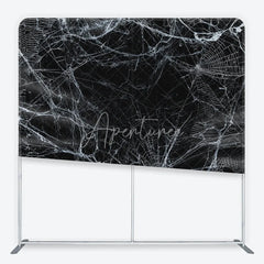 Aperturee - Aperturee Spooky White Spider Web and Cobweb Square Double-Sided Backdrop Eerie Black Background for Halloween Party