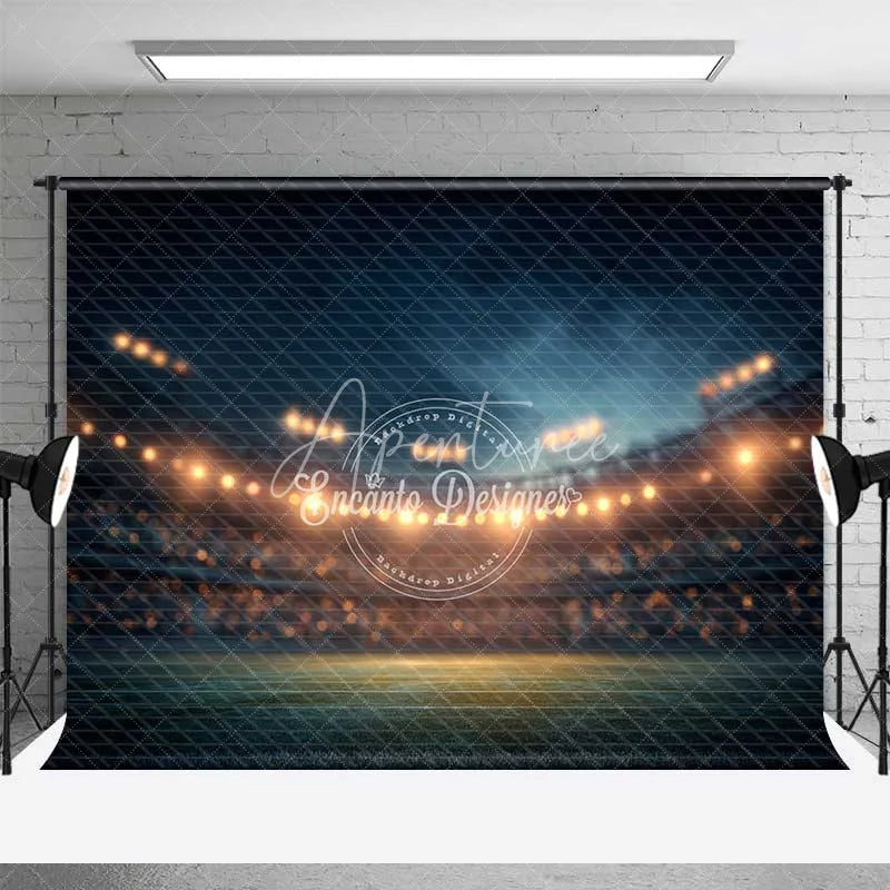 Aperturee - Aperturee Sports Backdrop Night Stadium Lights Green Field Dark Blue Sky Photography Background for Game Night Party