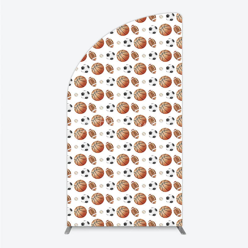 Aperturee - Aperturee Sports Balls Pattern Birthday Half Moon Arch Backdrop Basketball Football and Soccer Balls All Star Party Background