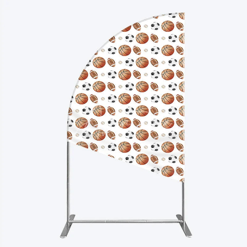 Aperturee - Aperturee Sports Balls Pattern Birthday Half Moon Arch Backdrop Basketball Football and Soccer Balls All Star Party Background