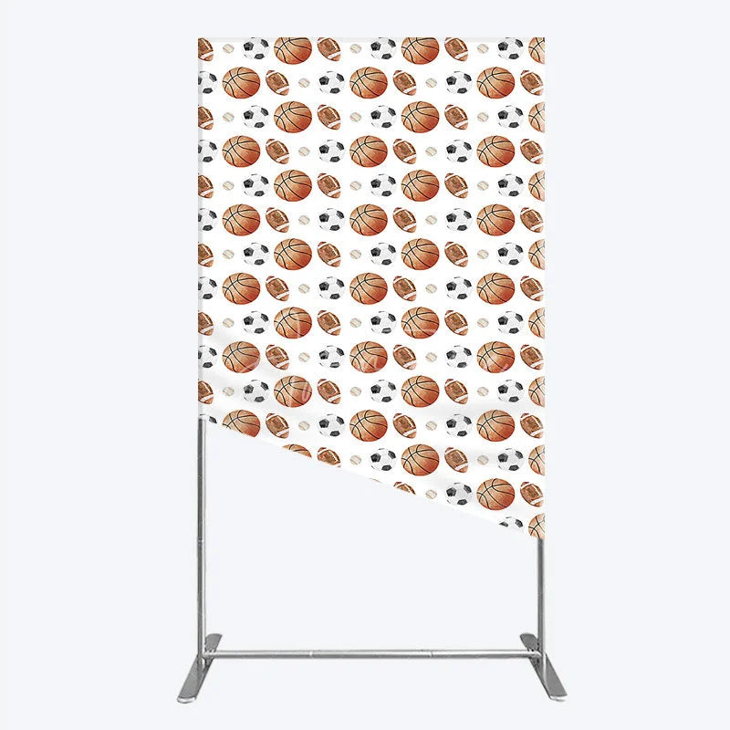 Aperturee - Aperturee Sports Balls Pattern Birthday Rectangle Backdrop Basketball Football and Soccer Balls All Star Party Background