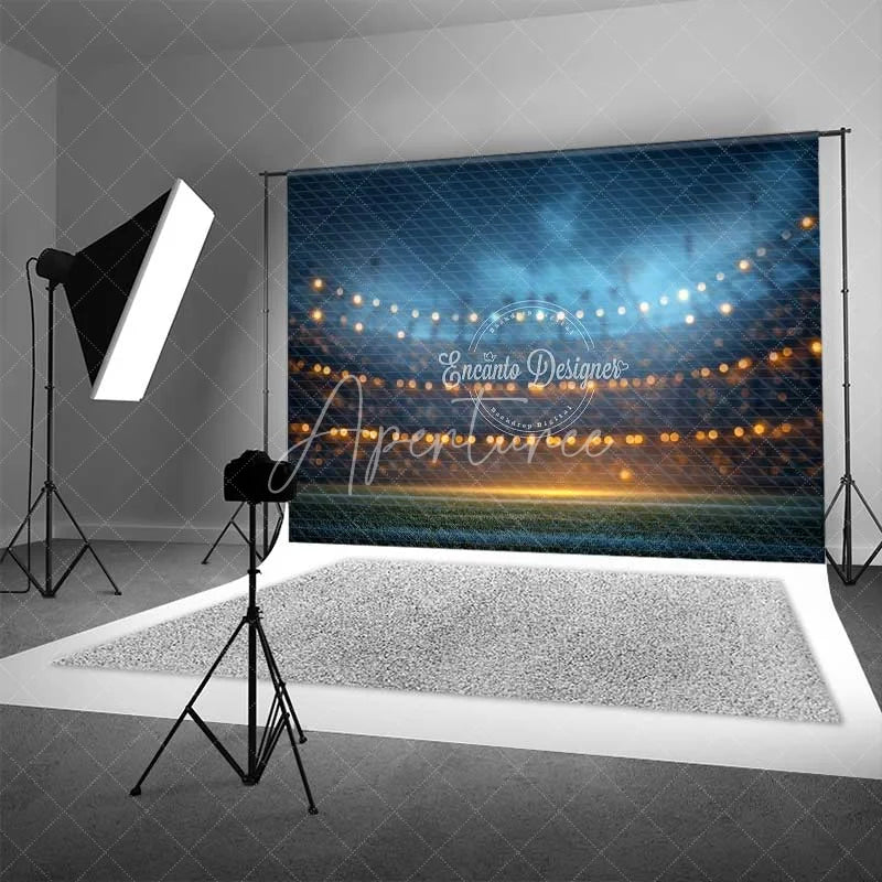 Aperturee - Aperturee Sports Field Night Sky Backdrop Festive String Lights Bokeh Photography Background Game Party Decoration