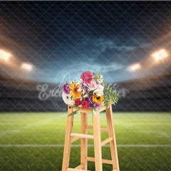 Aperturee - Aperturee Sports Stadium Football Field Backdrop Night Game Photography Green Grass Floodlights for Party Decor