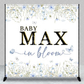 Aperturee - Aperturee Spring Blue Floral Custom Name Baby Shower Backdrop