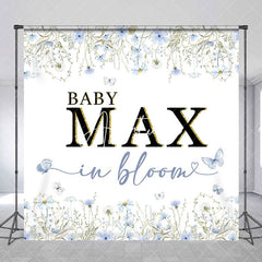 Aperturee - Aperturee Spring Blue Floral Custom Name Baby Shower Backdrop