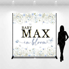 Aperturee - Aperturee Spring Blue Floral Custom Name Baby Shower Backdrop