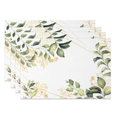 Aperturee - Aperturee Spring Boho Leaf Placemats Set of 4 Green and Gold Botanical Design for Elegant Kitchen Table Decor