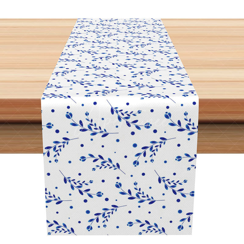 Aperturee - Aperturee Spring Botanical Table Runner with Dark Blue Plant Leaves Elegant Greenery Decor for Dining Room Table
