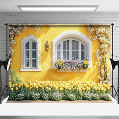 Aperturee - Aperturee Spring Bright Yellow House Floral Room Set Backdrop