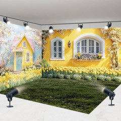 Aperturee - Aperturee Spring Bright Yellow House Floral Room Set Backdrop