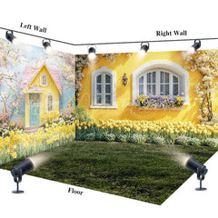 Aperturee - Aperturee Spring Bright Yellow House Floral Room Set Backdrop