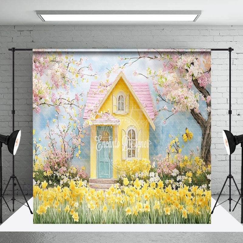 Aperturee - Aperturee Spring Bright Yellow House Floral Room Set Backdrop