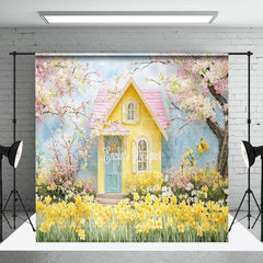 Aperturee - Aperturee Spring Bright Yellow House Floral Room Set Backdrop