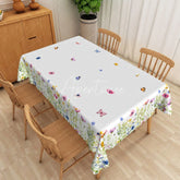 Aperturee - Aperturee Spring Butterfly and Colorful Flowers Rectangle Tablecloth for Garden Party and Easter Decorations