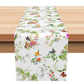 Aperturee - Aperturee Spring Butterfly and Floral Table Runner Watercolor Botanical Garden Farmhouse Kitchen Dining Decor