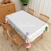 Aperturee - Aperturee Spring Butterfly Flowers Rectangular Tablecloth