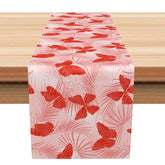 Aperturee - Aperturee Spring Butterfly Table Runner with Pink Botanical Plants for Whimsical Garden Party and Kitchen Decor