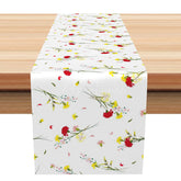 Aperturee - Aperturee Spring Carnation Table Runner with Blooming Flowers on White for Mother’s Day and Elegant Dining Decor