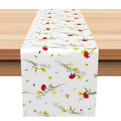 Aperturee - Aperturee Spring Carnation Table Runner with Blooming Flowers on White for Mother’s Day and Elegant Dining Decor