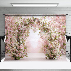 Aperturee - Aperturee Spring Cherry Blossom Arch Photography Backdrop Pink and White Floral Romantic Garden Wedding Photo Background