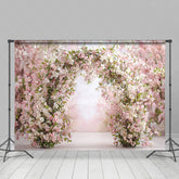 Aperturee - Aperturee Spring Cherry Blossom Arch Photography Backdrop Pink and White Floral Romantic Garden Wedding Photo Background