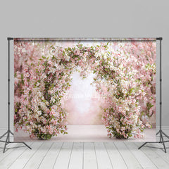 Aperturee - Aperturee Spring Cherry Blossom Arch Photography Backdrop Pink and White Floral Romantic Garden Wedding Photo Background