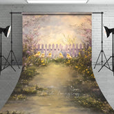 Aperturee - Aperturee Spring Chicks and White Fence Backdrop Artistic Oil Painting Floral Garden Easter and Newborn Photography