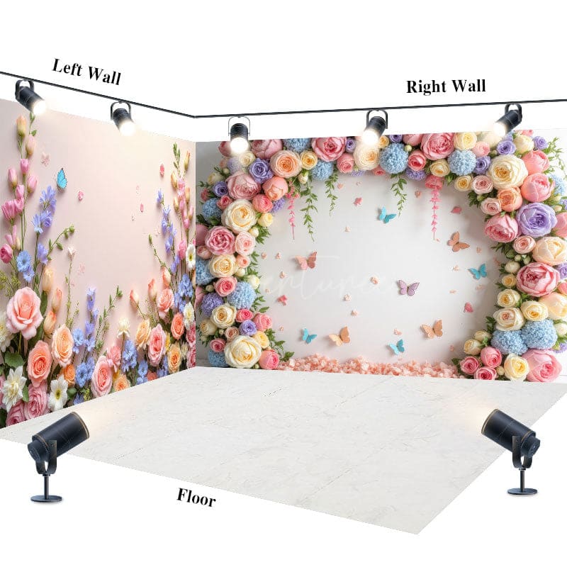 Aperturee - Aperturee Spring Color Floral Butterfly Wall Room Set Backdrop