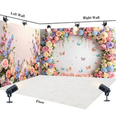 Aperturee - Aperturee Spring Color Floral Butterfly Wall Room Set Backdrop