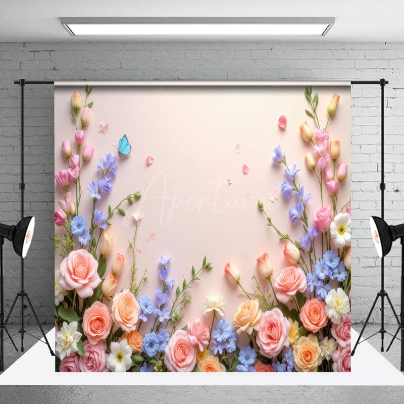 Aperturee - Aperturee Spring Color Floral Butterfly Wall Room Set Backdrop