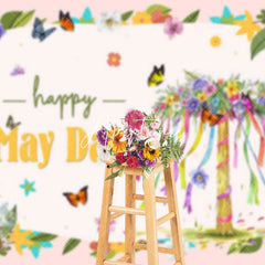 Aperturee - Aperturee Spring Colorful Basket Floral Happy May Day Backdrop
