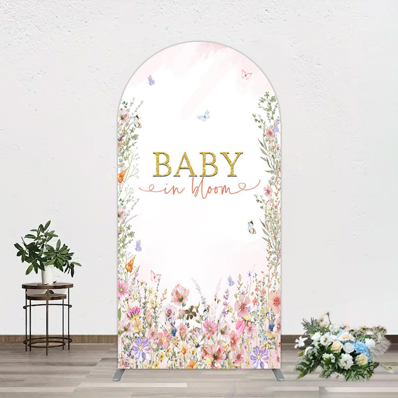 Aperturee - Aperturee Spring Colorful Floral Baby In Bloom Arch Backdrop