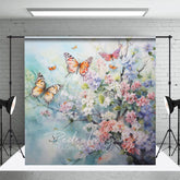 Aperturee - Aperturee Spring Colorful Floral Butterflies Photo Backdrop