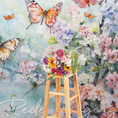 Aperturee - Aperturee Spring Colorful Floral Butterflies Photo Backdrop