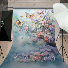 Aperturee - Aperturee Spring Colorful Floral Butterflies Sweep Backdrop